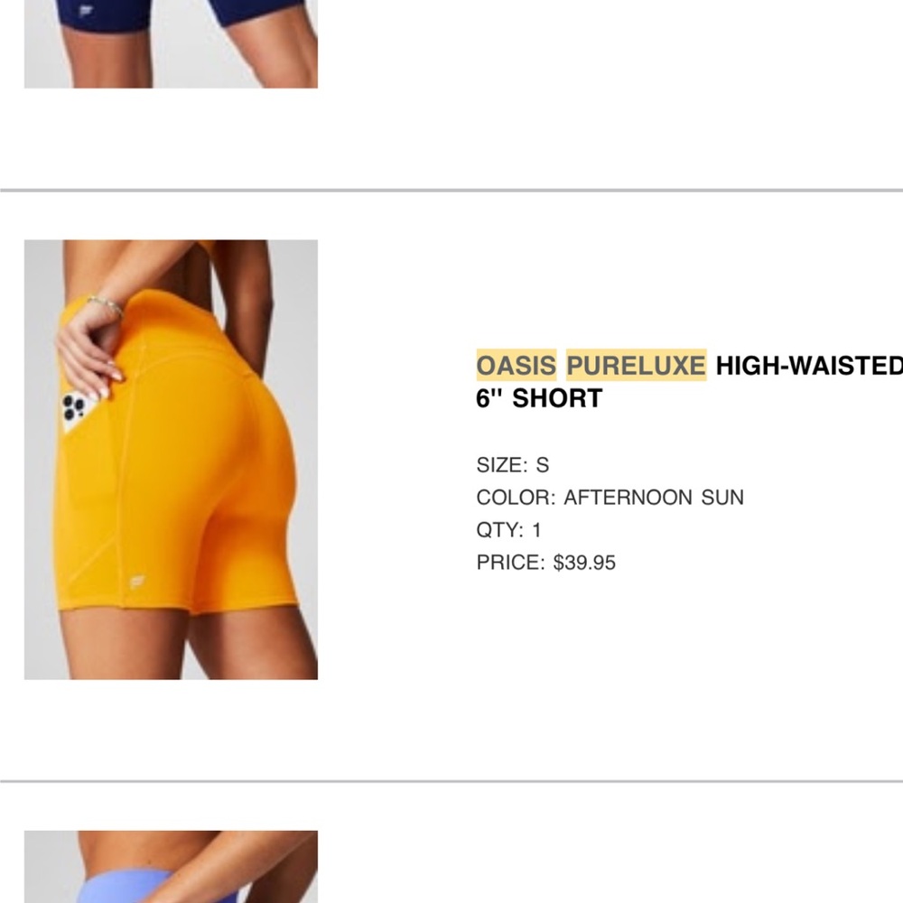 Fabletics Oasis Pureluxe Afternoon Sun High-Waisted Shorts 6” Size S